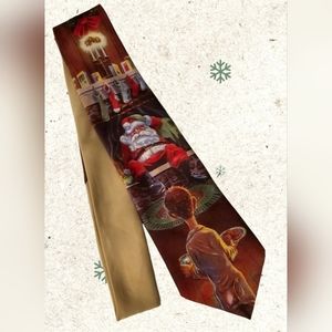 VINTAGE (1990) Ralph Marlin 'Santa's Surprise' Silk Christmas Neck Tie